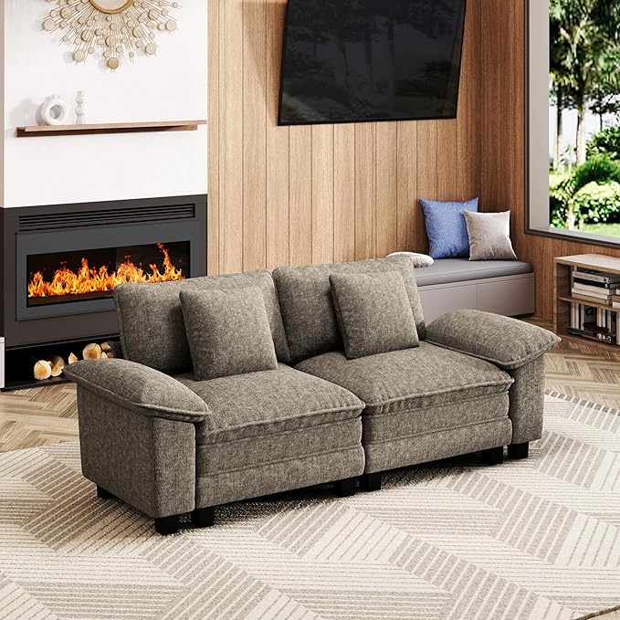 MIXPATIO 87" Cloud Modular Sectional Loveseat, 2-Seater w/Deep Seat & Removable Arms, Plush Chenille for Small Living Room & Apartment - Smoky Gray
