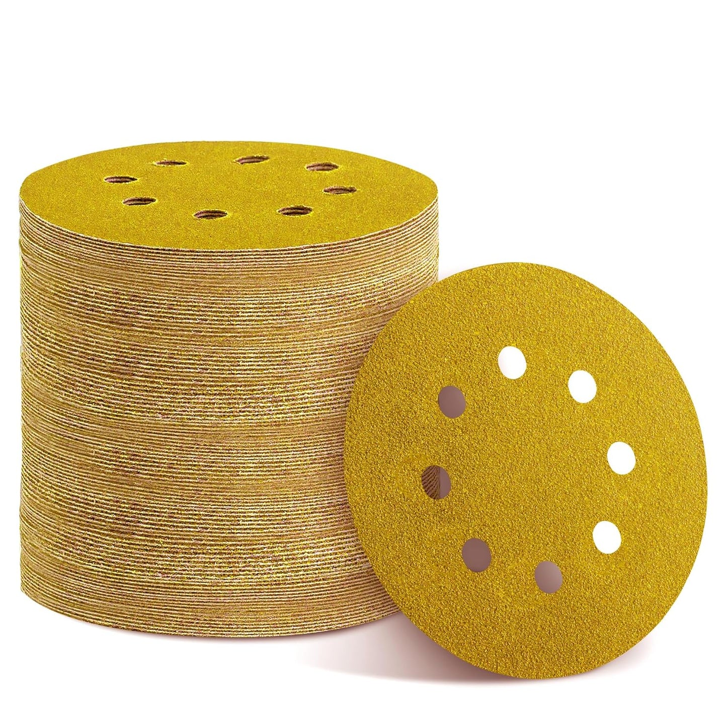 75PCS Gold Sanding Discs Set, 5-Inch 8-Hole Sandpaper for Random Orbital Sander, Including 60,80,120,150,240,320,400 Grit, for Automotive or Woodworking