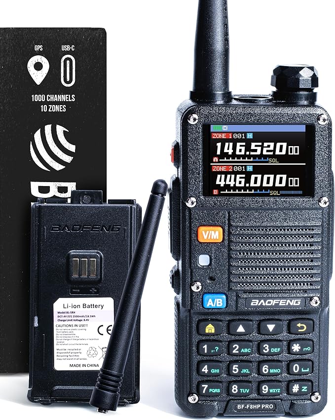 BAOFENG BF-F8HP PRO 10 W Tri-Band Two-Way Radio – UV-5R 7th Gen, 1000 Channels, GPS & NOAA Weather, Aviation/VHF/UHF/1.25 ...