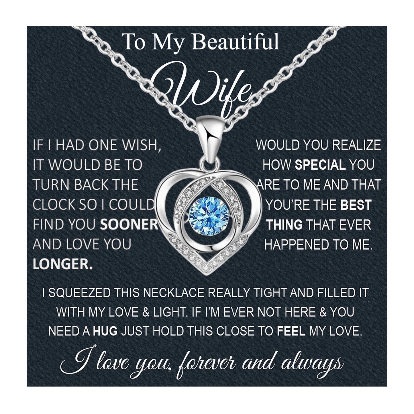 Wife Necklace From Husband To My Wife Necklace Soulmate Necklace For Women Future Wife Jewelry Birthday Gifts For Girlfriend Message Card and LED Box (Heart 03B-Wife Wooden LED Box, 925 Sterling Silver)