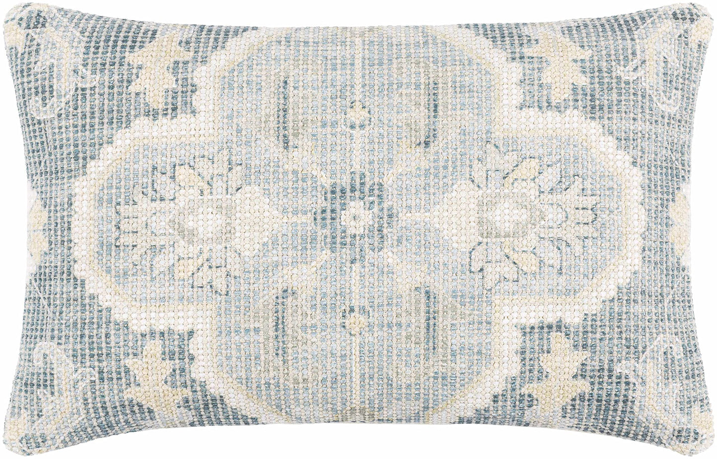 Hauteloom Bigaa Cotton Decorative Throw Pillow Cover - Oriental Floral Sofa Couch Cushion Cover - Blue, Sage, Cream - 18" x 18''