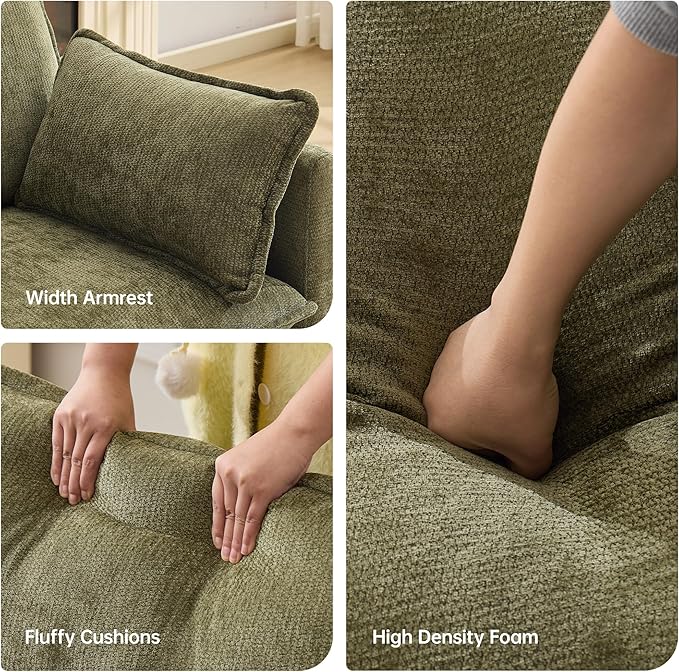 Opiesit 108" Modular Sectional Couches for Living Room with Ottoman, L Shaped Cloud Couch with Charger, USB & Type-c Port, Comfy 4 Seats Sofas with Deep Seat, Chenille Fabric, Green