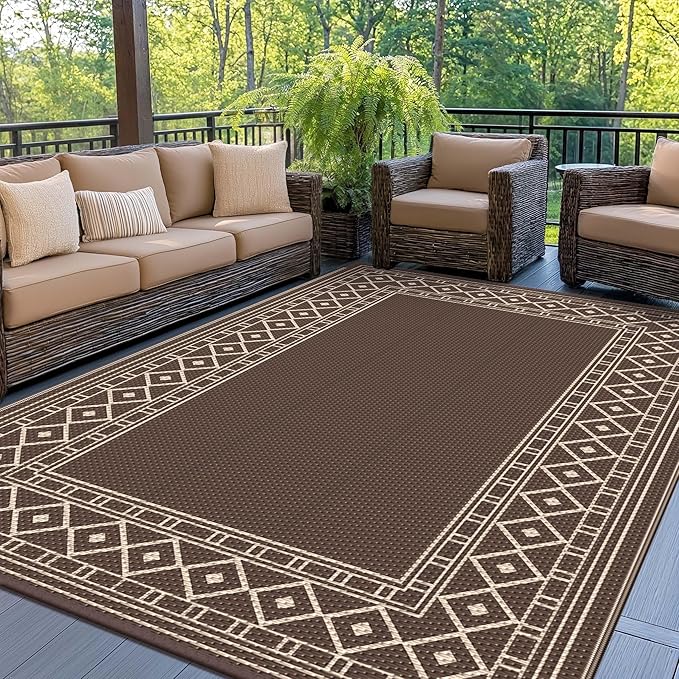 GENIMO Outdoor Rug Waterproof for Patio Decor, 5'x8' Reversible Plastic Straw Rug Carpet, Camping Mat for Outdoor, RV, Bac...