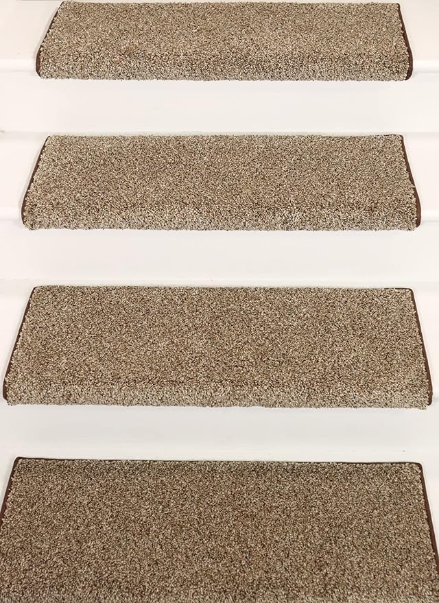 Oak Valley Designs™ Rounded Bullnose Carpet Stair Treads - Anti Slip Indoor Stair Mats for Wooden Stairs, Style: Stoney Brook, Milk & Cookies 27 ' W X 9.75" D (Set of 14)