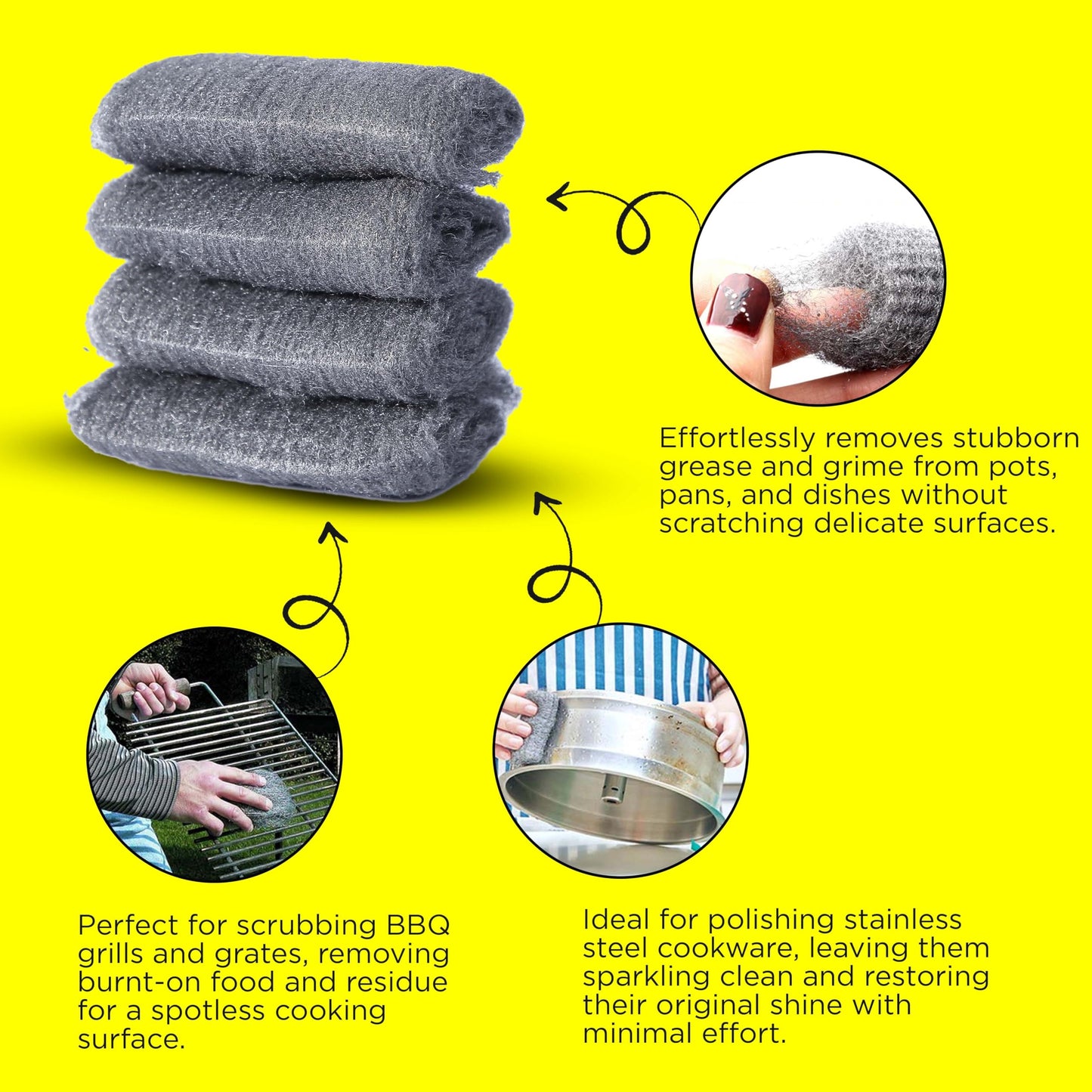 SIMBA Steel Wool Grade 0000 - Finest Grade - 16 Pads Multi-use for Cleaning, Rust Removal, Wood Buffing, Metal Finish, Furniture, Windows. 16 Pads