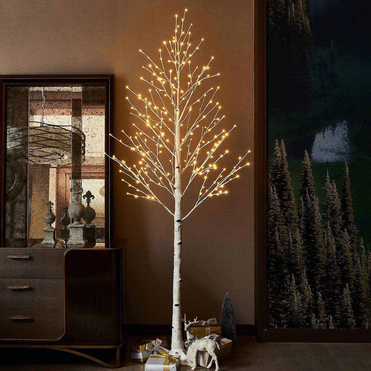 Hairui Lighted Birch Tree 8FT 240 Warm White Lights, White Twig Tree with Lights for Wedding Party Christmas Decoration Indoor Outdoor Use