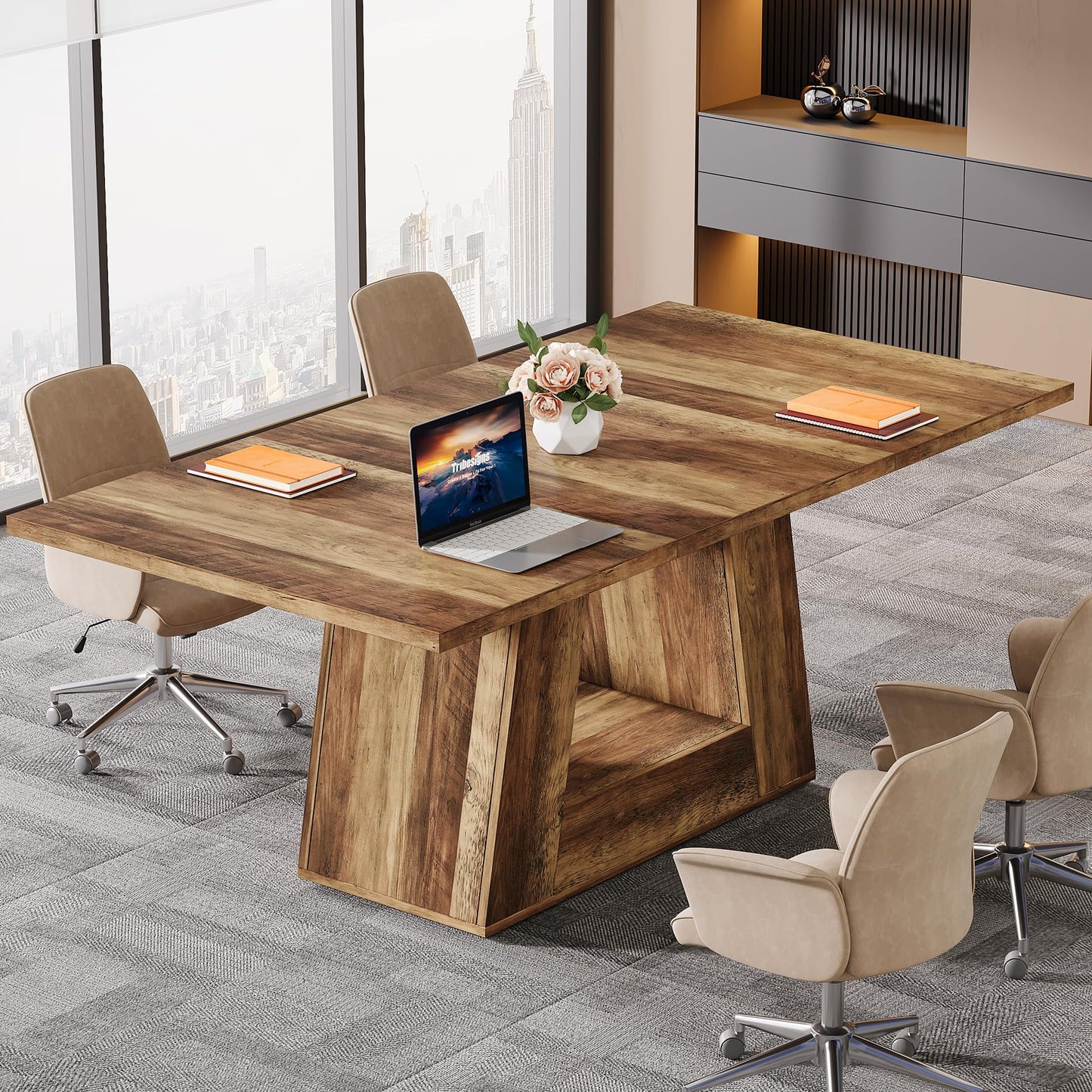 Tribesigns Farmhouse Computer Desk, 63-Inch Large Office Desk Workstation, Simple Style Executive Desk Study Table with Sturdy Base, Wooden Writing Desk for Home Office, Rustic Brown