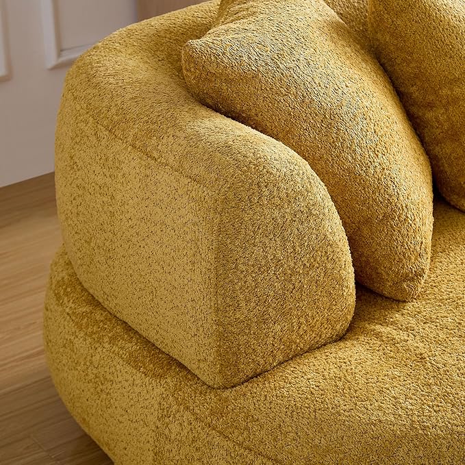 KEIKI 102" Curved Oversized Boucle Modular Sectional Sofa with 4 Throw Pillows, Mid-Century 4-Seater Upholstered Corner Plush Comfy Couch, Easy Assembly, for Apartment, Living Room, Yellow