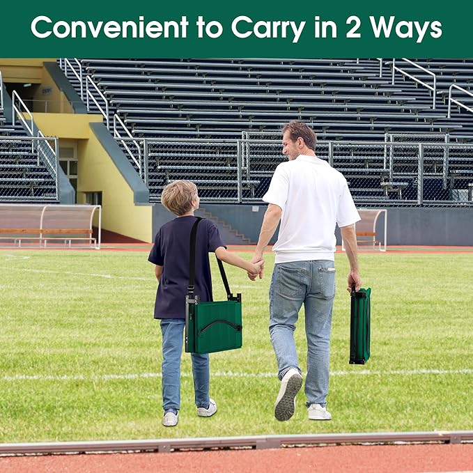 Halituny Stadium Seat for Bleachers with Back Support, Portable Bleacher Seat with Wide Comfy Padded Cushion, Metal Hook, Folding Stadium Chair with Shoulder Strap, Carry Handle, Cup Holder
