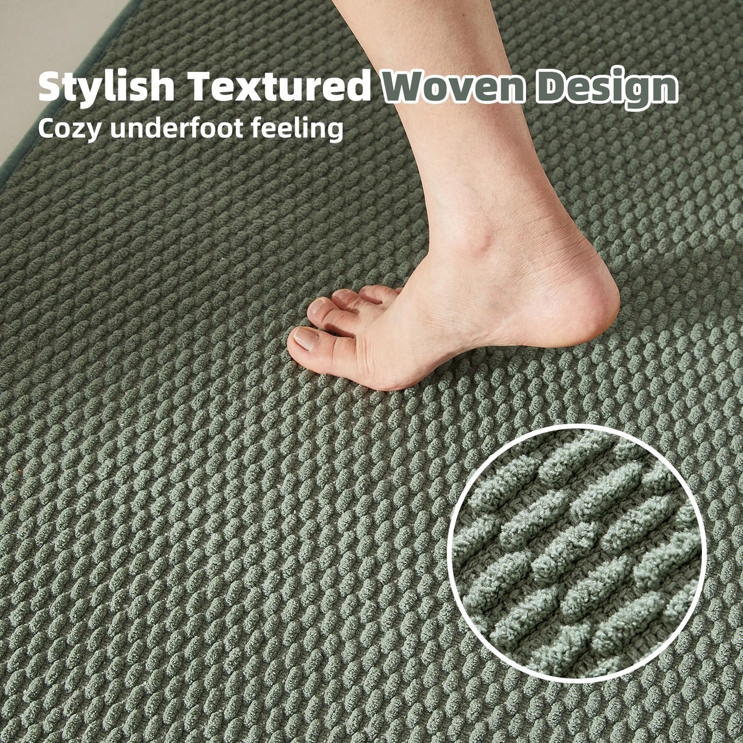 Bathroom Rugs Non Slip Washable, Super Absorbent Thin Bath Mat Small Quick Dry Low Pile Bathroom Rug, Sage Green 16"x24"
