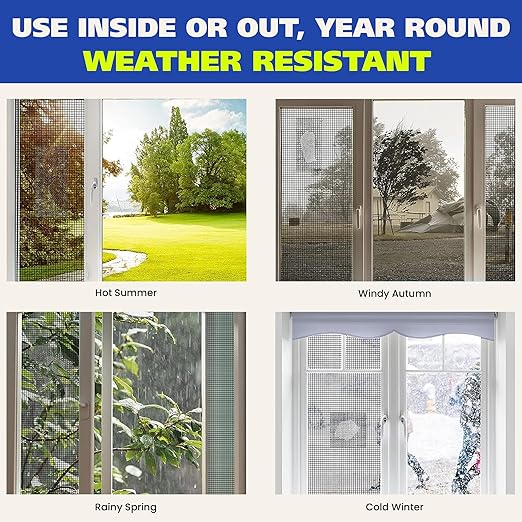 Screen Repair Tape – Fiberglass Mesh, Strong Adhesive, Weather-Resistant Window & Door Screen Patch – Easy to Use, Durable Screen Repair Kit for Holes & Tears