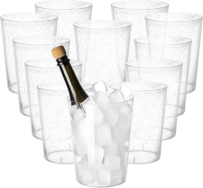 Tiawudi 12 Pack Plastic Ice Bucket For Parties, Silver Glitter Clear Wine Cooler for Wedding, Good as One Large Champagne ...