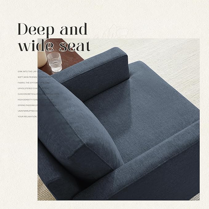 Weture Mid-Century Accent Chair, Comfy Upholstered Reading Accent Chairs for Bedroom, Modern Linen Fabric Armchair for Living Room, Single Sofa Chair with Wood Legs (Blue Grey, 2 Pack)