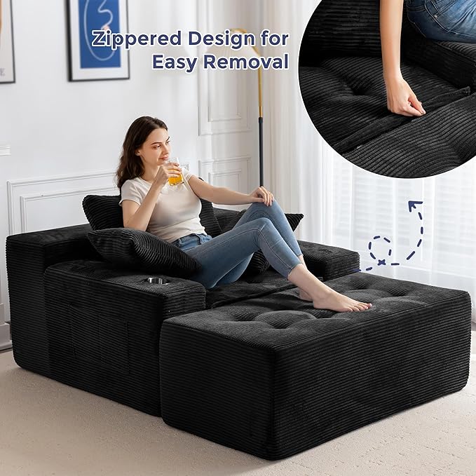 MAXYOYO Modular Sectional Sofa Couch and Chaise Lounge, L Shaped Modern Cloud Couch with Ottoman, Sofa in A Box, Tufted Boneless Sleeper Chair with Deep Seating, No Assembly Required, Black