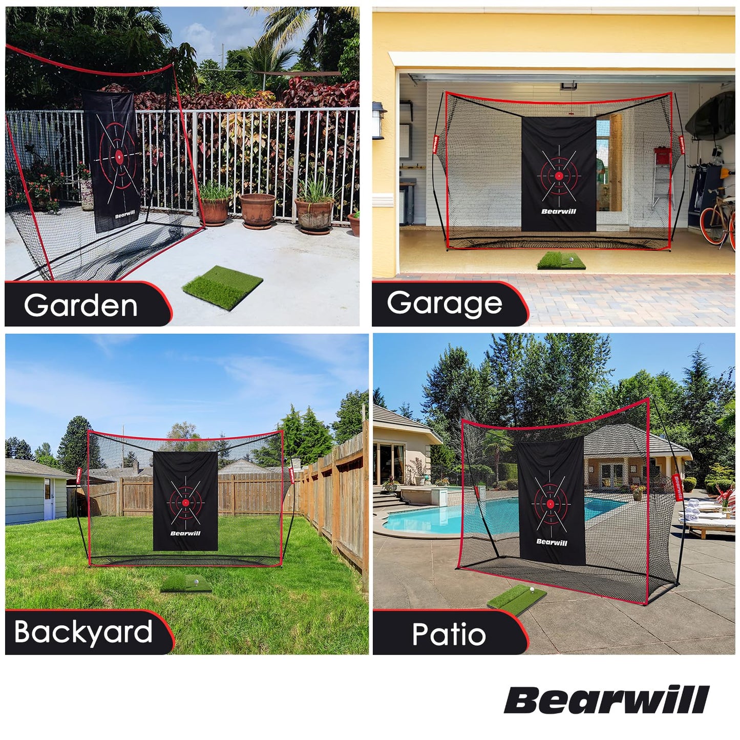 Bearwill Golf Net, 10x7ft Heavy Duty Golf Practice Nets with Mat, Target Cloth, 8 Tees, 6 Balls, Carry Bag for Backyard Driving Chipping Indoor Outdoor Training