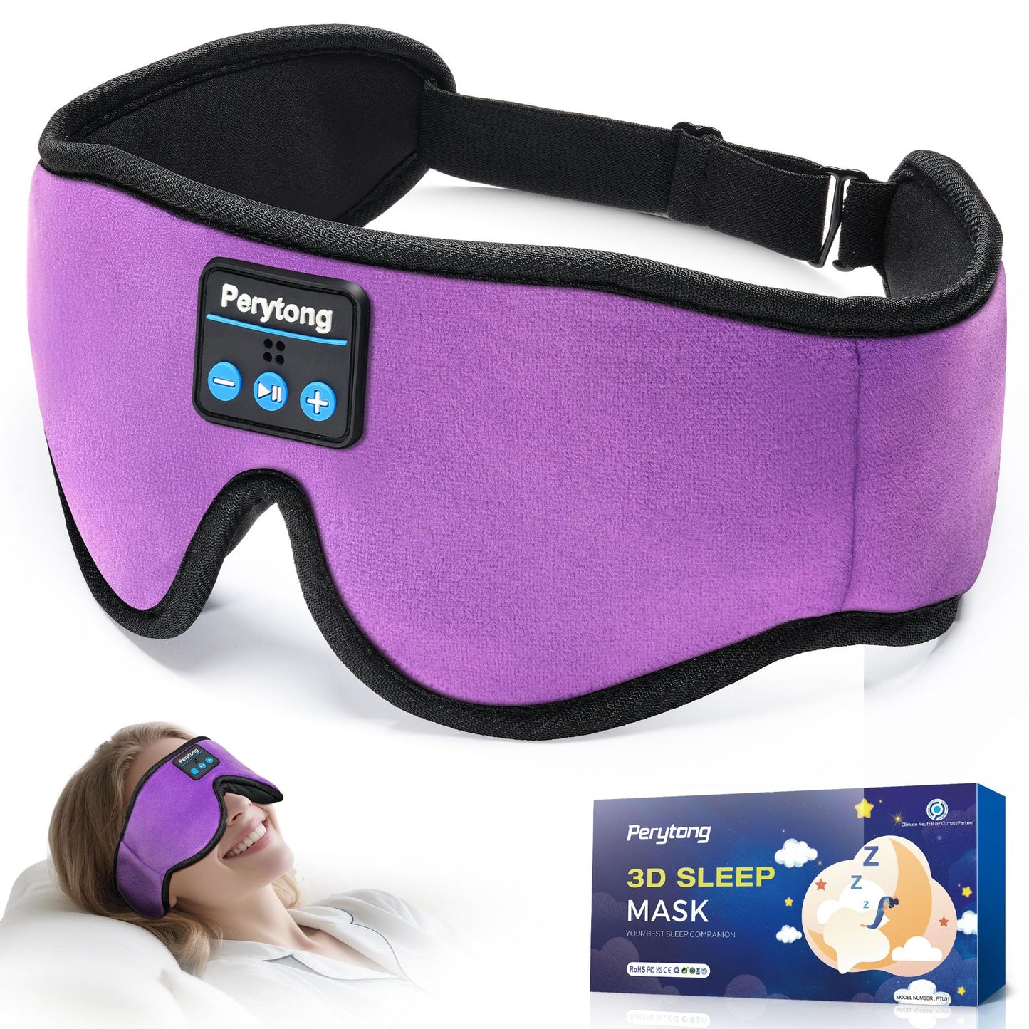 Sleep Mask with Bluetooth 5.4 Headphones, Wireless Music Sleep Eye Mask for Side Sleepers, 3D Contoured Comfort & Built-in HD Stereo Earphones, Noise Canceling & Blackout for Travel (Deep Lavender)