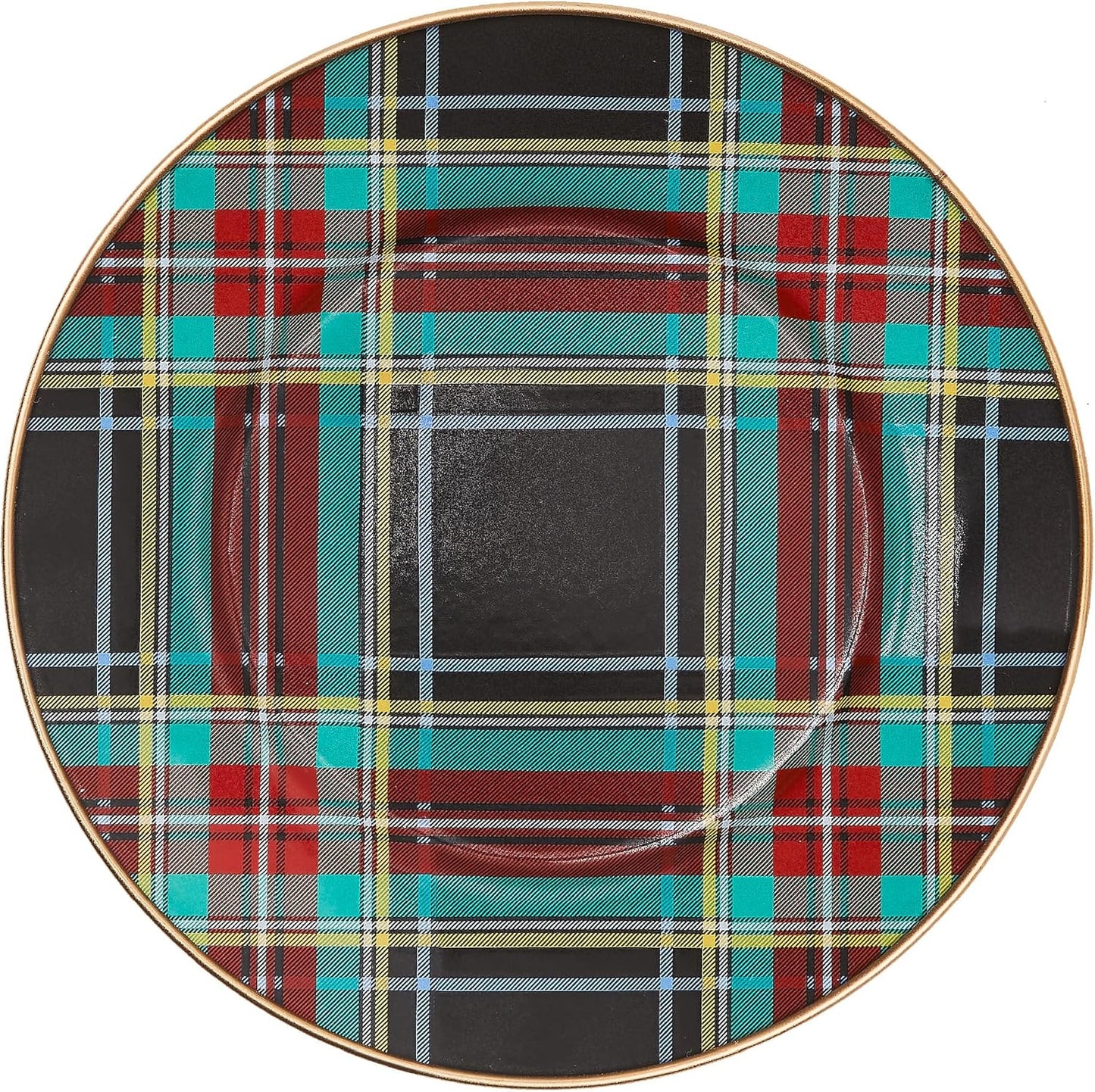 MACKENZIE-CHILDS Enamel Salad and Dessert Plate, Small Plate for a Dessert or Appetizer Dish, 8 Inches, Black Tartan