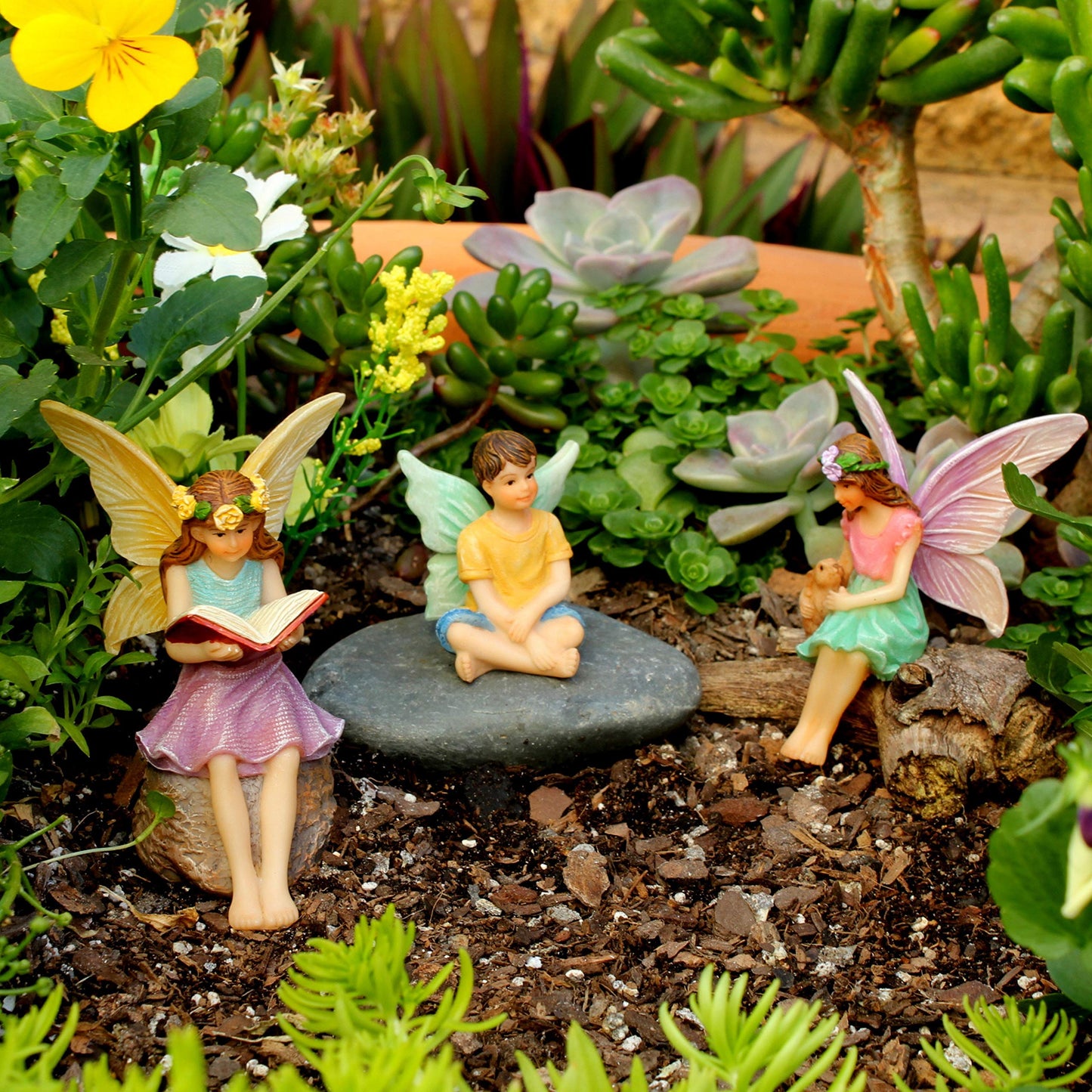 PRETMANNS Fairy Garden House Kit – Complete with Accessories, House 9” High with Door That Opens & Fairies for Outdoor Gardens – 4 Pieces