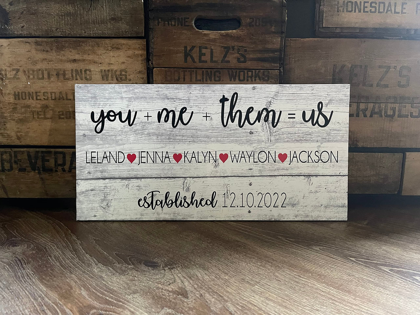 Blended Family, Wedding Gift, You + Me + Them = Us, PERSONALIZE, PERFECT Anniversary Gift or Welcome Sign, Rustic Canvas, Marriage