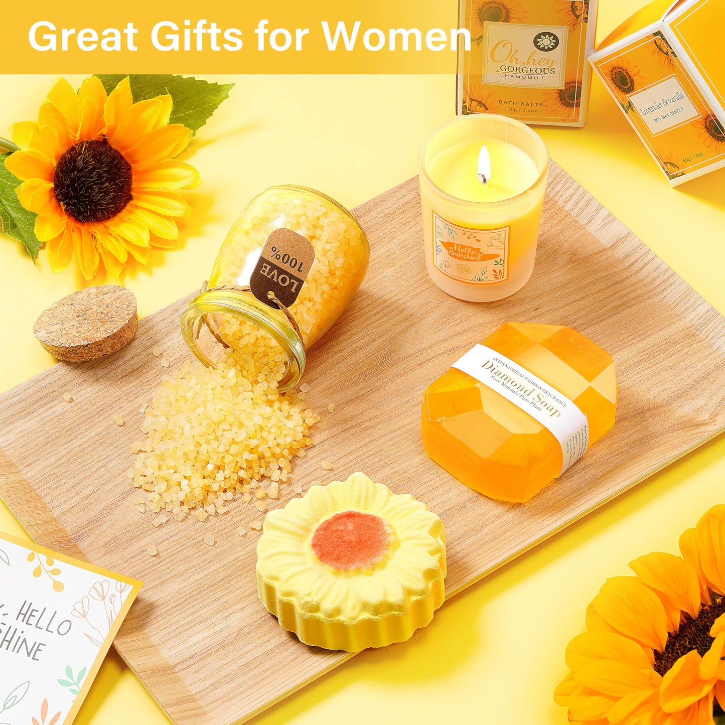 Birthday Gifts for Women, Set of 13 Unique Gift Baskets Birthday Present for Best Friends Bff Sister Sending Sunshine Include Tumbler, Get Well Gifts for Women Sunflower Presents
