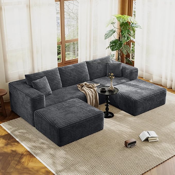 Fancyfire 108" Cloud Modular Sectional Couch with 2 Ottoman,Ultimate Comfort U-Shaped Deep Seat Sofa,Boneless Couch Upholstered 3-Seater Sofas for Living Room, No Assembly Required(Grey)