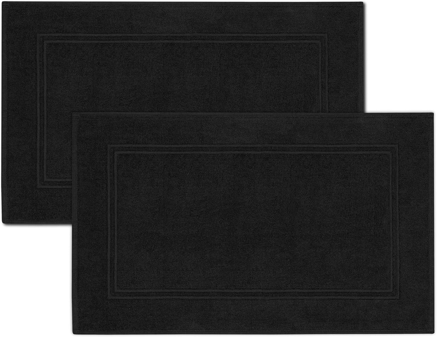Tens Towels Pack of 2 Bath Mats 100% Cotton, 20 x 32 Inches, Super Absorbent, Hotel Quality Premium Floor Towels, Luxurious, Soft & Quick Dry, Not a Bathroom Rug, Black