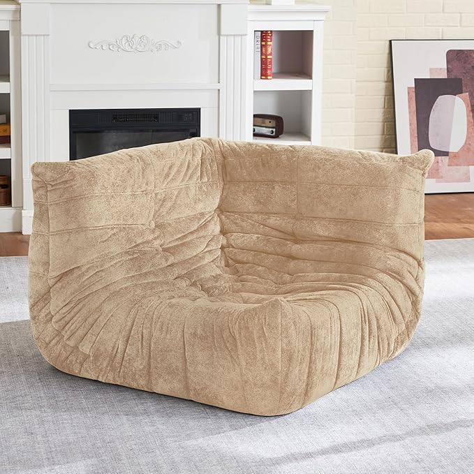 HABUTWAY Bean Bag Chair, Memory Foam Bean Bag Chairs for Adults, Fireside Corner Chair Lazy Floor Corner Sofa for Living Room, Bedroom, Dorm, Office (Khaki)