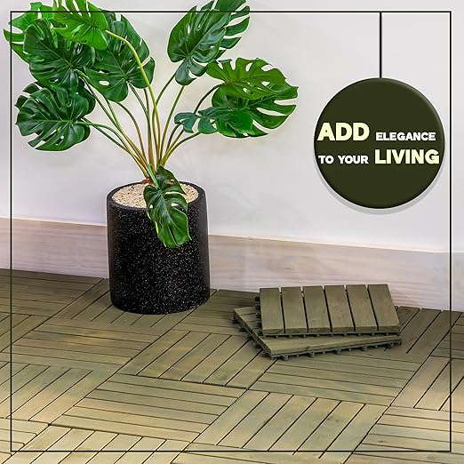 VICTORY RELAX Acacia Wood Decking Tiles 9PCS - Easy Snap Interlocking Deck Tiles for Patio Poolside Balcony Decor - All Weather Waterproof Flooring for Indoor & Outdoor (Round Joints)