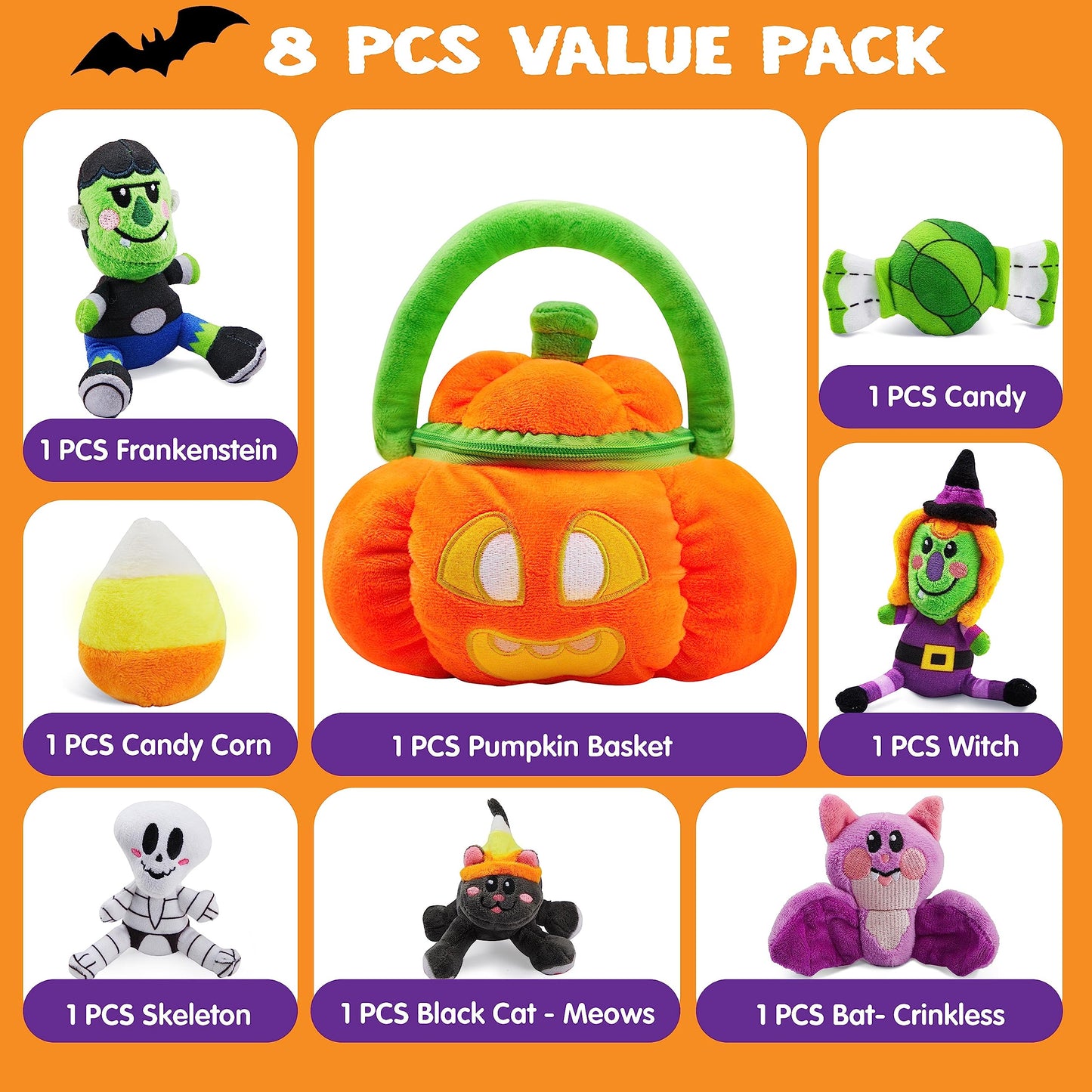 JOYIN Baby's Pumpkin Halloween Playset with 8 Fun Play Pieces, Plush Goodie Bags Stuffers Fillers for Kids, Halloween Party Favors Supplies Decoration, Prizes and Gifts for Infants Boys and Girls