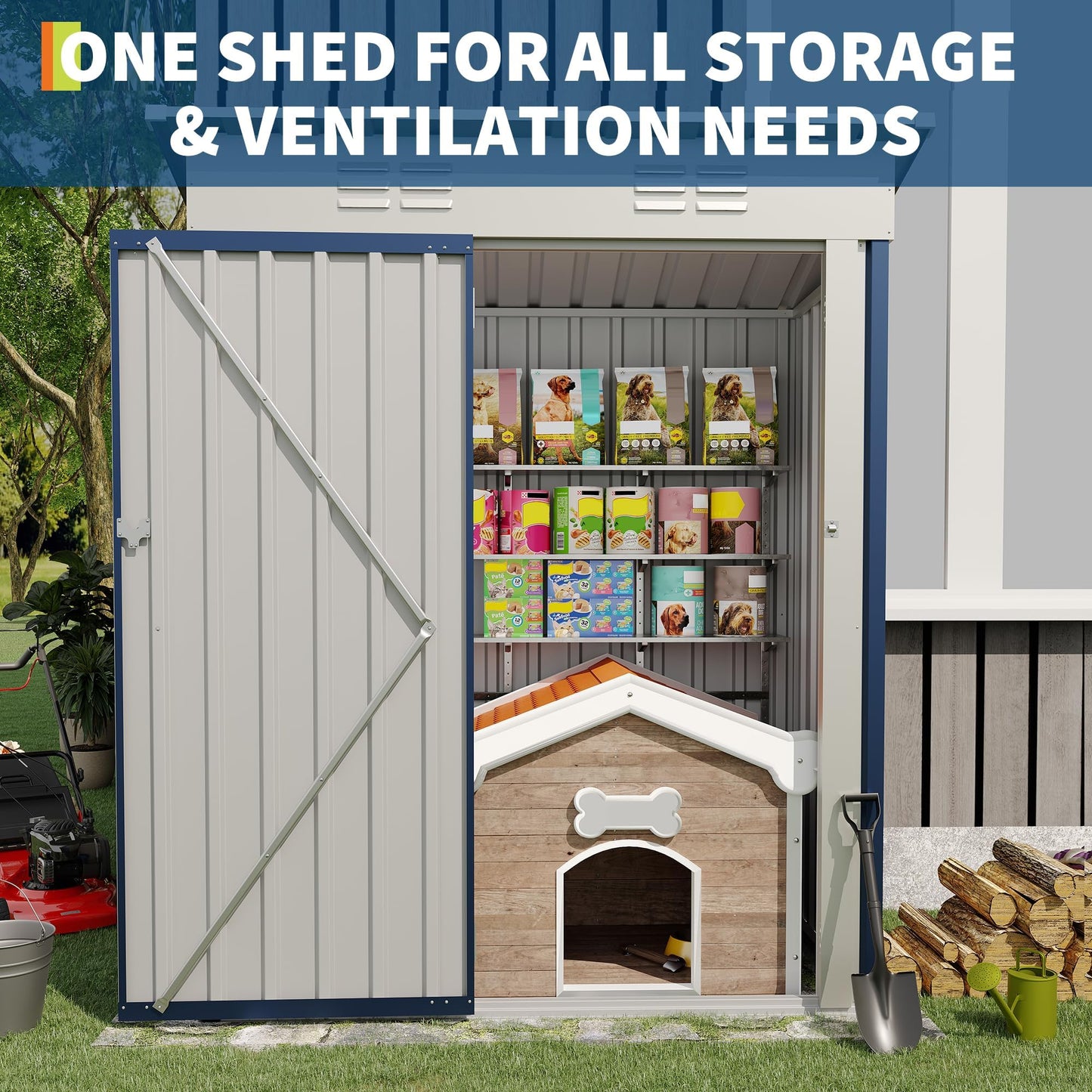5x3 ft Outdoor Storage Shed & Tool Shed, Metal Garden Shed with Sloping Roof and Lockable Door, Compact Utility Shed for Backyard, Patio, Garden Storage, Blue