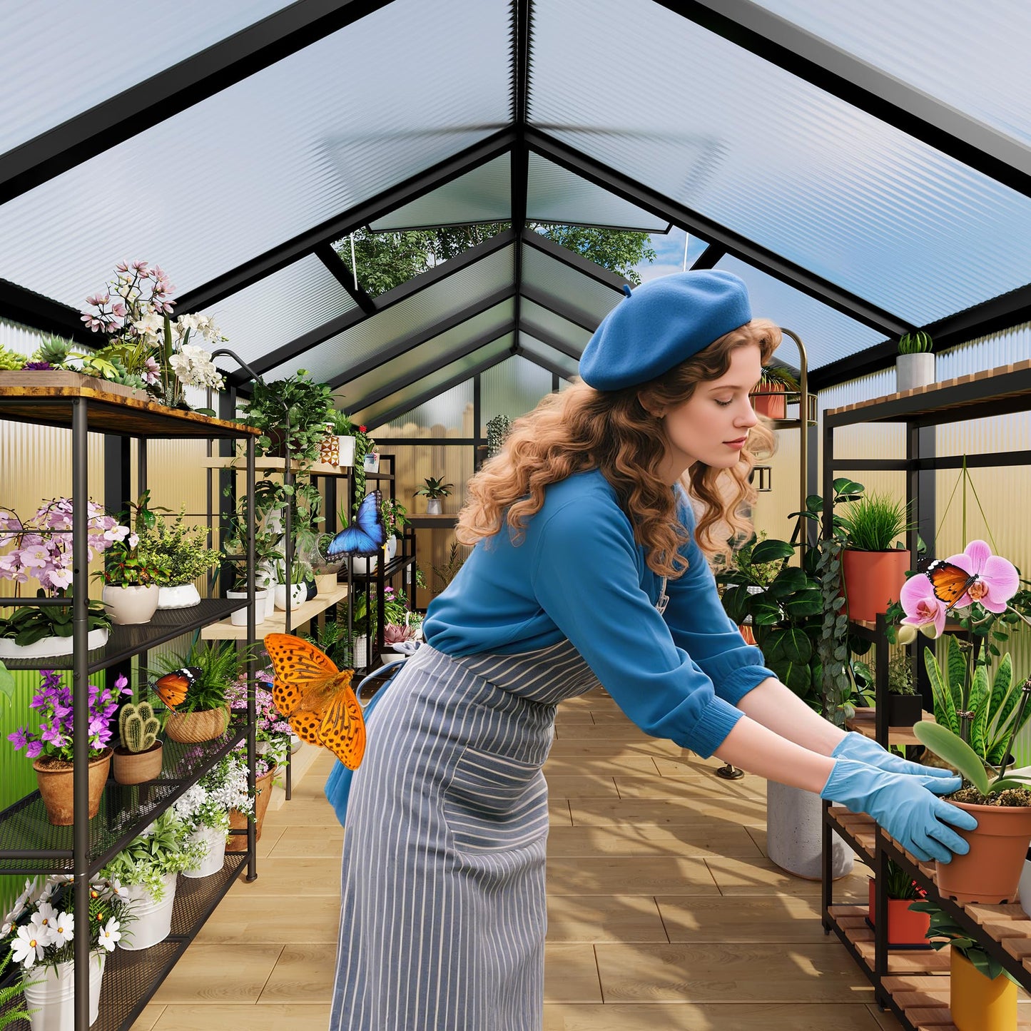 Garvee 6 x 10 FT Greenhouse, Greenhouses for Outside, Polycarbonate Greenhouse with Aluminum Frame, Lockable Door and Ajustable Roof Vent for Backyard, Green Houses for Outside Garden Backyard, Patio
