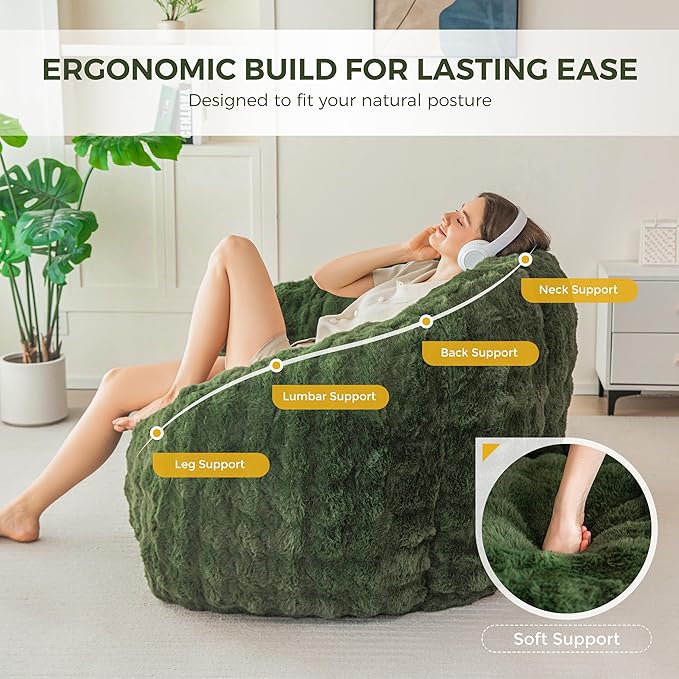 MAXYOYO Giant Bean Bag Chair for Adults, Stuffed Shell-Shaped Large Bean Bag Couch, Cozy Living Room Chair with Filler, Floor Sofa Lazy Sofa for Bedroom Living Room, Green