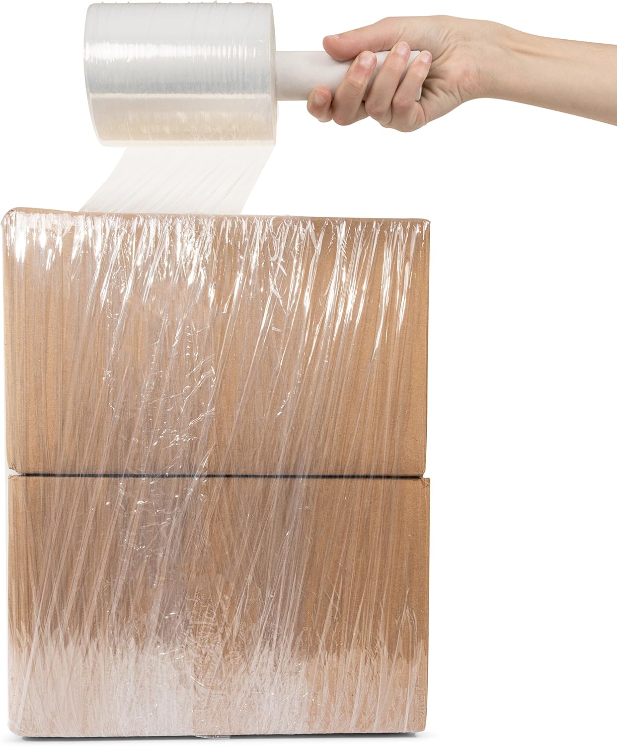 (R) Stretch Wrap 5" x 1000' Roll With Handle, 80 Gauge Extra Thick Durable Self-Adhering Plastic Wrap for Moving, Packing Wrap Industrial Strength, Clear Plastic Pallet Shrink (4 Pack)