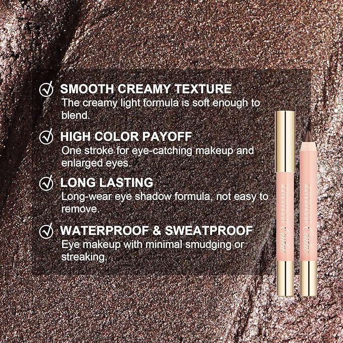 Oulac Glitter Brown Eyeshadow Stick - Waterproof & Long Lasting Eye Shadow Pencil, Shimmering Glitter Finish, Blendable Eyes Makeup, Vegan Beauty 3.8g, (15) Velvet Teddy