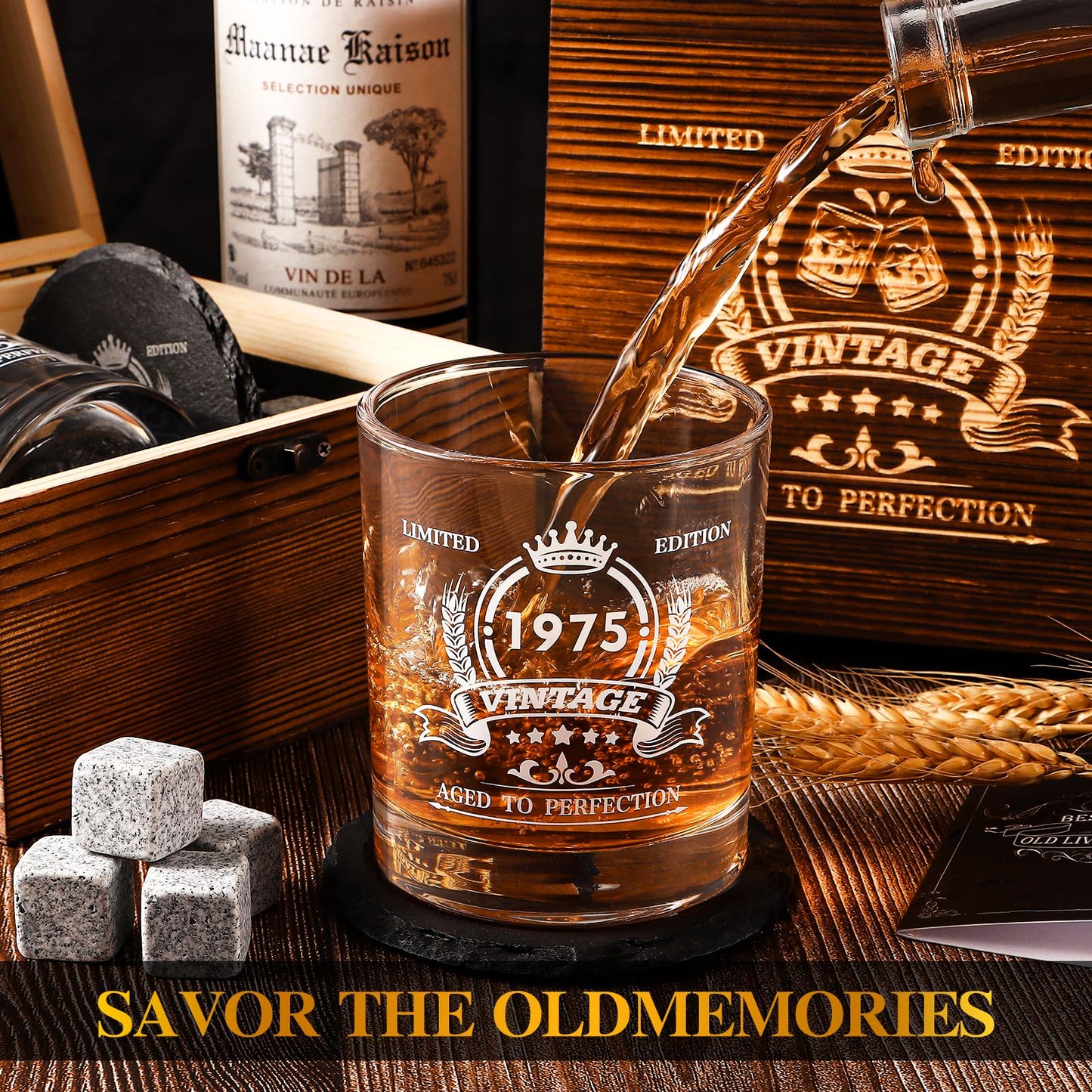 veecom 50th Birthday Gifts for Him, Funny 50th Birthday Gifts for Men, 12oz Whiskey Glasses for Dad, Boss, Brother, Mens 50th Birthday Gift Ideas, Cool Gifts for 50th Birthday Bourbon Gift, Wood Box
