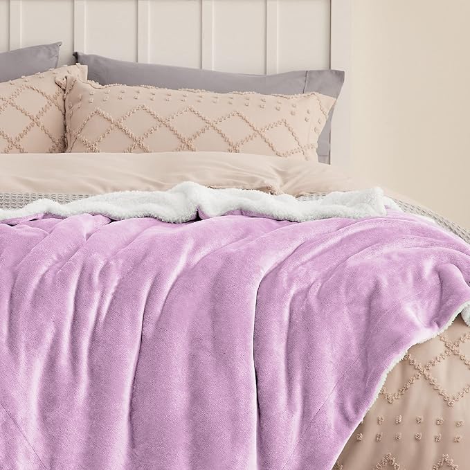 Bedsure GentleSoft Sherpa Fleece Throw Blanket Twin Size for Couch - Thick and Warm Throw for Girls and Women, Soft Fuzzy Plush Twin Blanket for Winter, Non-Heated, Lilac, 60x80 Inches