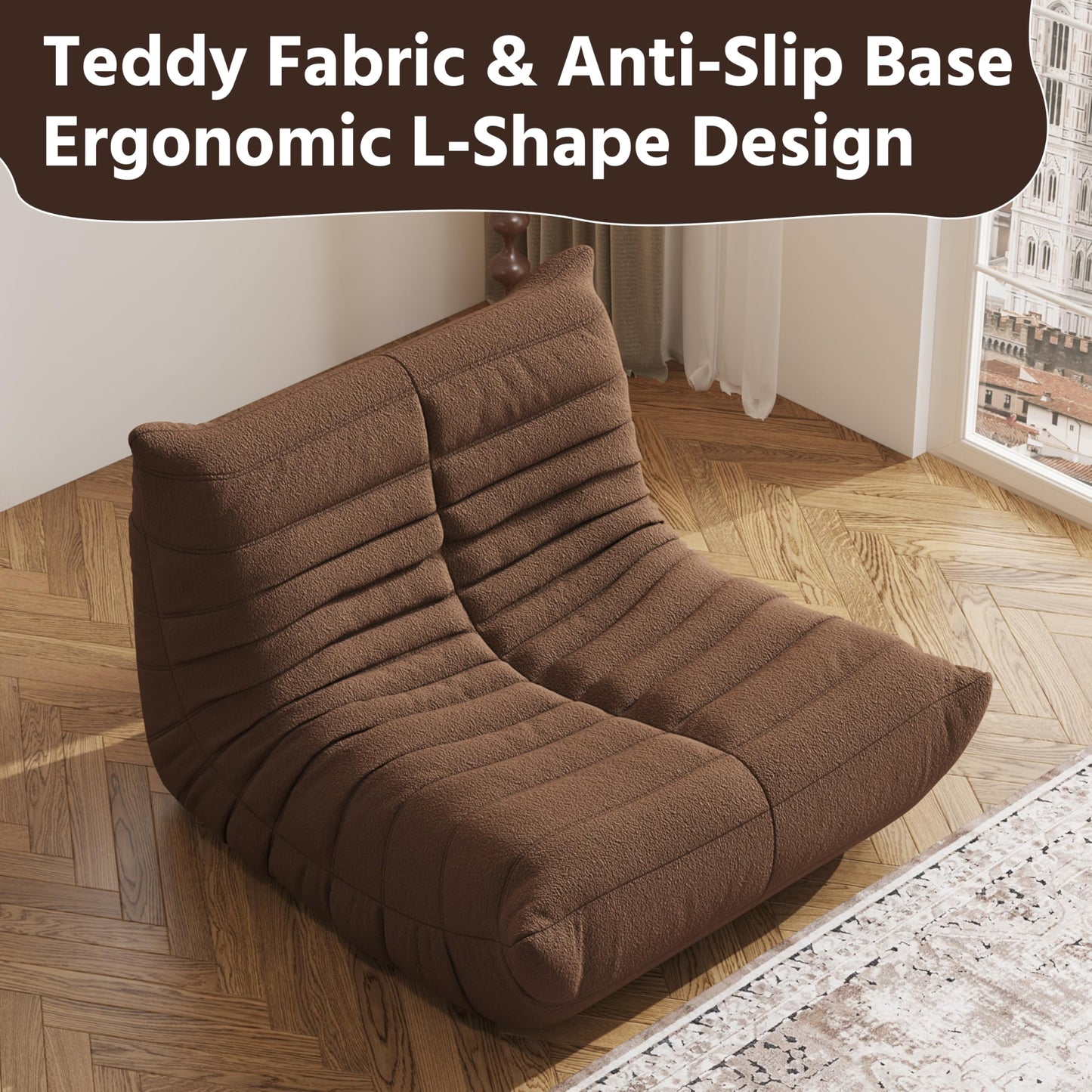 Bean Bag Chair, Fireside Chair, Large Bean Bag Chair for Adults, Bean Bag Chairs for Teens with High-Resilience Foam, Non-Slip Base Floor Lounge Sofa,Living Room (Coffee, Single)