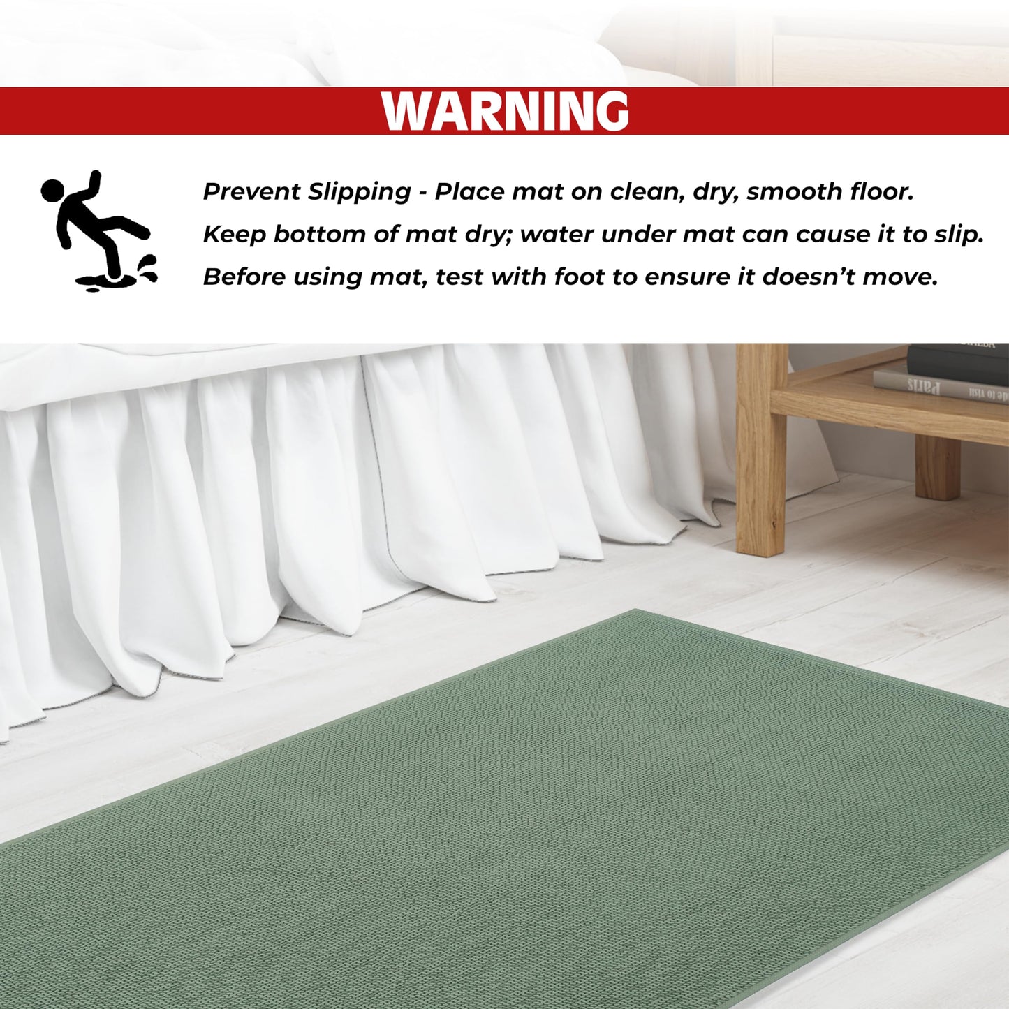 Cotton Paradise 100% Cotton Non Slip Bath Mats for Bathroom, 17x24 inch Soft Absorbent Quick Dry Machine Washable Floor Bath Mat, Sage Green
