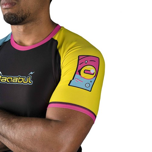 Sanabul Ronin Short Sleeve Jiu Jitsu MMA Training BJJ Rash Guard - Octochoke BLU/YEL/BLK, X-Large