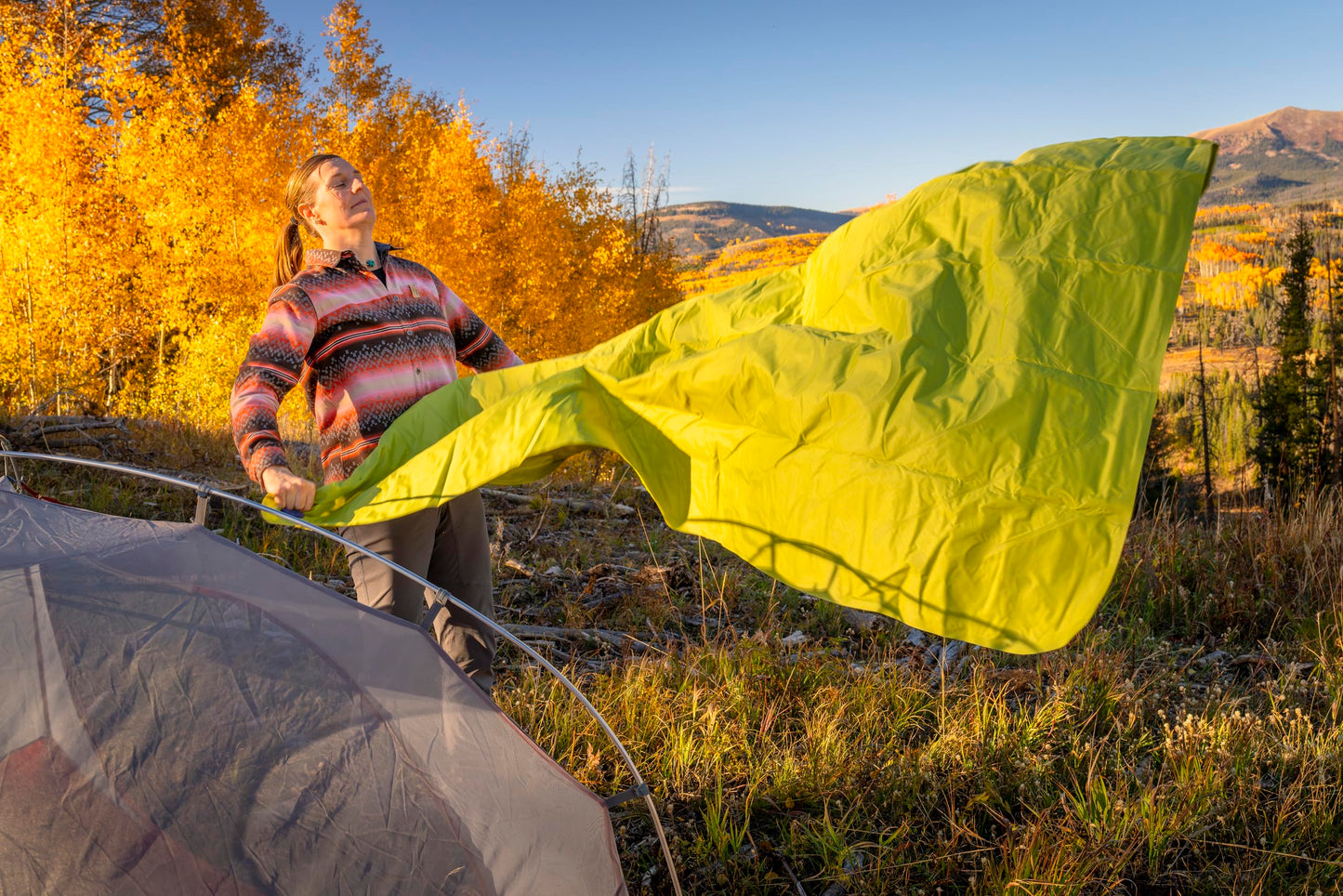 KLYMIT Insulated Static V SUMMIT Double Inflatable Sleeping Pad | Thick, Lightweight, Easy to Inflate, Foldable Air Bed for Camping & Backpacking, Chartreuse