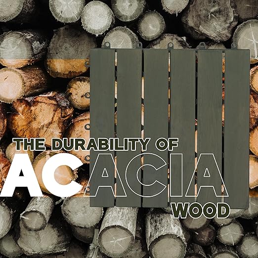 VICTORY RELAX Acacia Wood Decking Tiles 9PCS - Easy Snap Interlocking Deck Tiles for Patio Poolside Balcony Decor - All Weather Waterproof Flooring for Indoor & Outdoor (Round Joints)