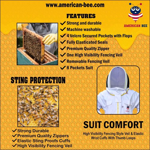 American Bee Cotton Beekeeping Suit, Full Body Beekeepers Protective Gear with Fencing Veil Hood, Elastic Cuffs & Breathable Fabric, With Two Pairs of Gloves (2XL)