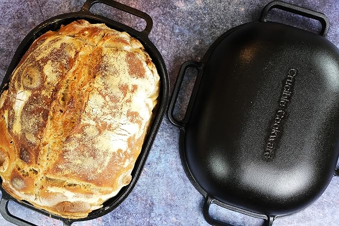 Crucible Cookware Extra Large Cast Iron Artisan Bread Pan 6 Loop Handles Deep Lid for Steam Baking