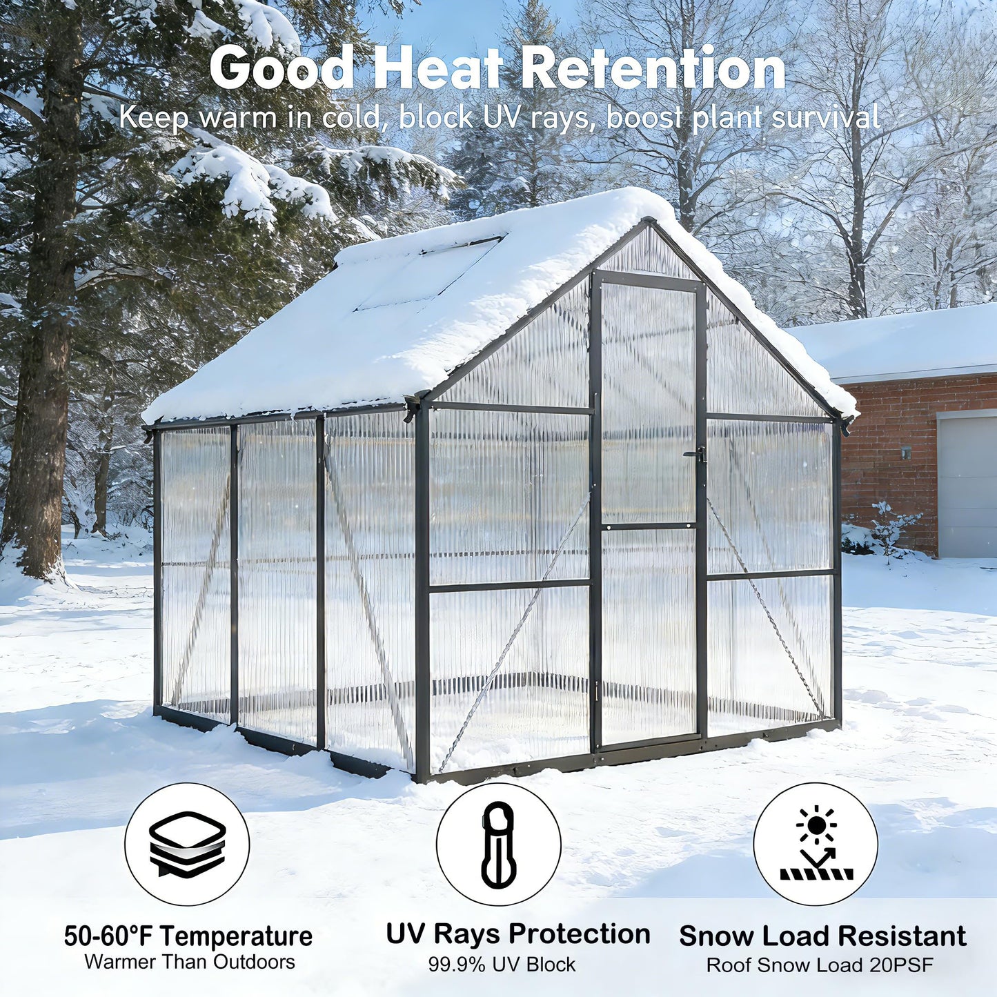 Jiliusure 6x6FT Greenhouse for Outdoors, Polycarbonate Greenhouse with Quick Setup Structure and Roof Vent, Aluminum Walk-in Green Houses for Outside Garden Backyard, Charcoal Black