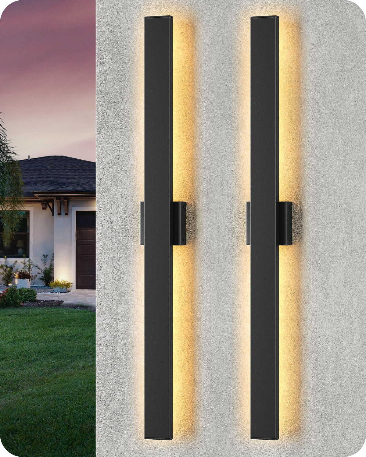 EDISHINE 2 Pack Modern Outdoor Wall Lights Dimmable, 39.3" Linear Led Exterior Wall Light, 3CCT, Iron & PC, IP65 Waterproof, Long Exterior Lighting Fixtures for Front Door, Stair, Black