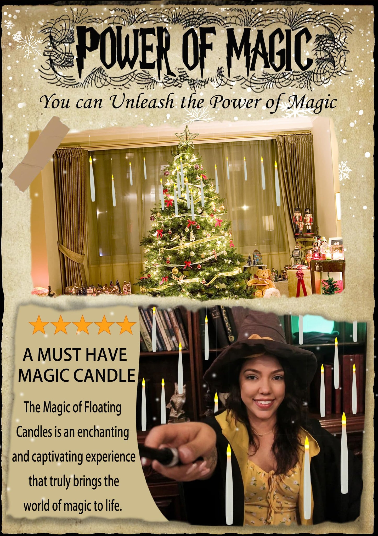 Christmas Decorations, 20 PCs Floating Candles with Wand Magic Hanging Candles, Flickering Warm Light Flameless Floating LED Candle with Wand Remote, Battery Operated Taper Candle Set for Theme Party