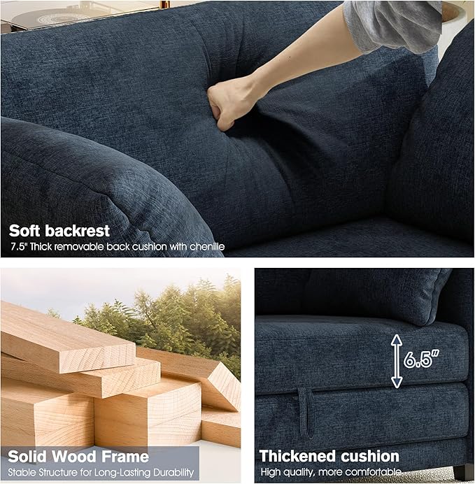 kakuboohi 51" Loveseat Sleeper Sofa Bed, Chenille Convertible Floor Sofa Bed for Small Spaces, Folding Couch Bed with Deep Seat, 2 Pillows & Solid Frame, Pull Out Floor Couch for Living Room, Blue