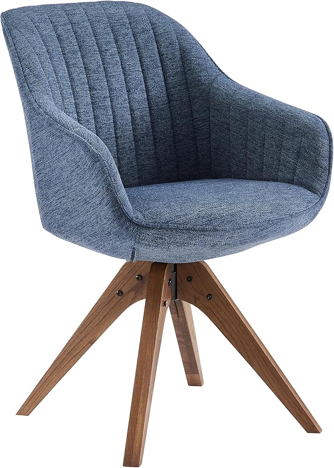 Art Leon Dining Chair, Mid Century Modern Fabric Upholstered Swivel Dining Room Chair with Wood Legs, Leisure Side Chair with Arms for Living Room, Sky Blue