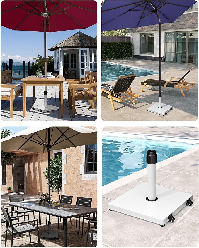 JOINHOM 42lbs Patio Umbrella Base - Heavy Duty Outdoor Patio Market Umbrella Stand for Deck with Rollers, Poolside, Balcony, Wind-Resistant Design, White