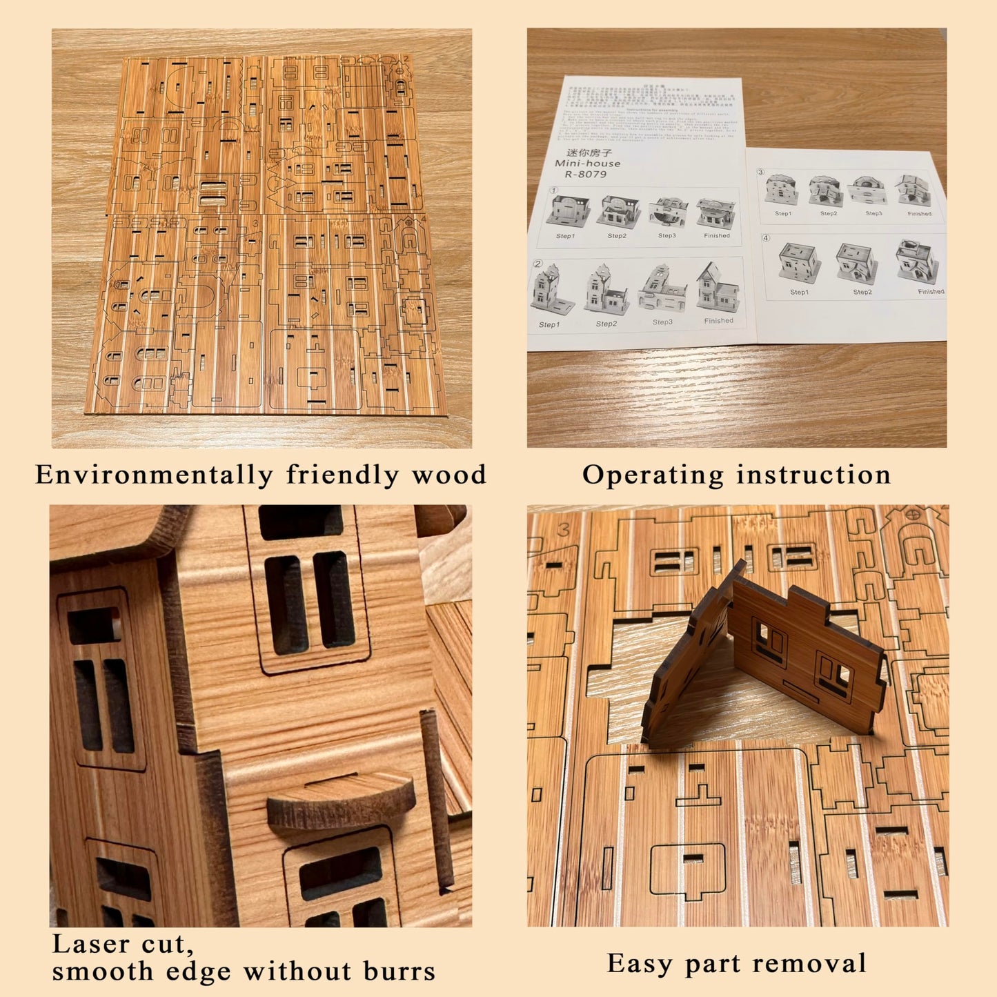 MPIUET 3D Wooden Puzzles for Adults 4PCS Wooden Mini House Model Kits for Adults, 3D Jigsaw Brain Teaser Puzzles, Log Cabin DIY
